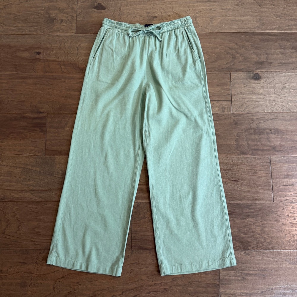 Gap Womens Sage Green Linen Blend Wide Leg Pull On‎ Pants XS Drawstring Waist
